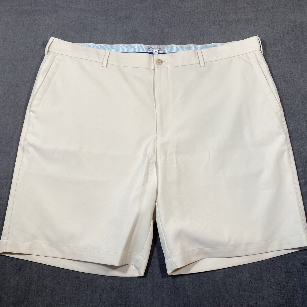 Peter Millar Beige Mens Tailored Chino Golf Shorts Size 42 Striped Lining Button